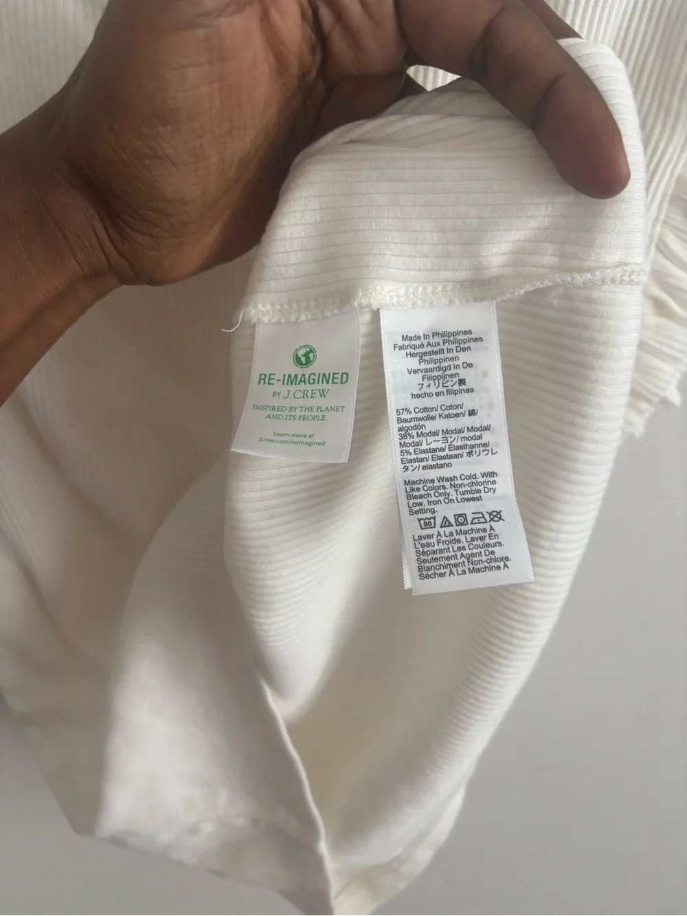 J.Crew Women White Vintage Rib Ruffle short Sleeve T-Shirt XL Minimalist Preppy